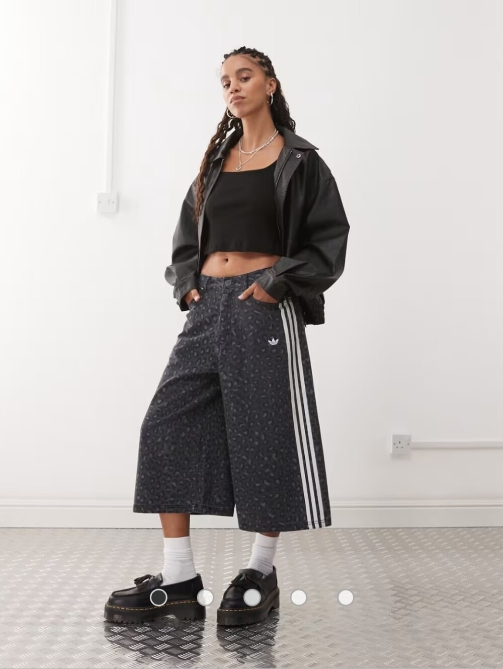adidas Black Wide-Leg Three-Stripe Culotte Shorts